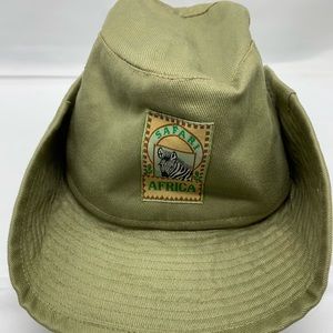 Safari Africa Hat Jories Sz 7 3/4 made in Kenya Green Canvas Chin Tie